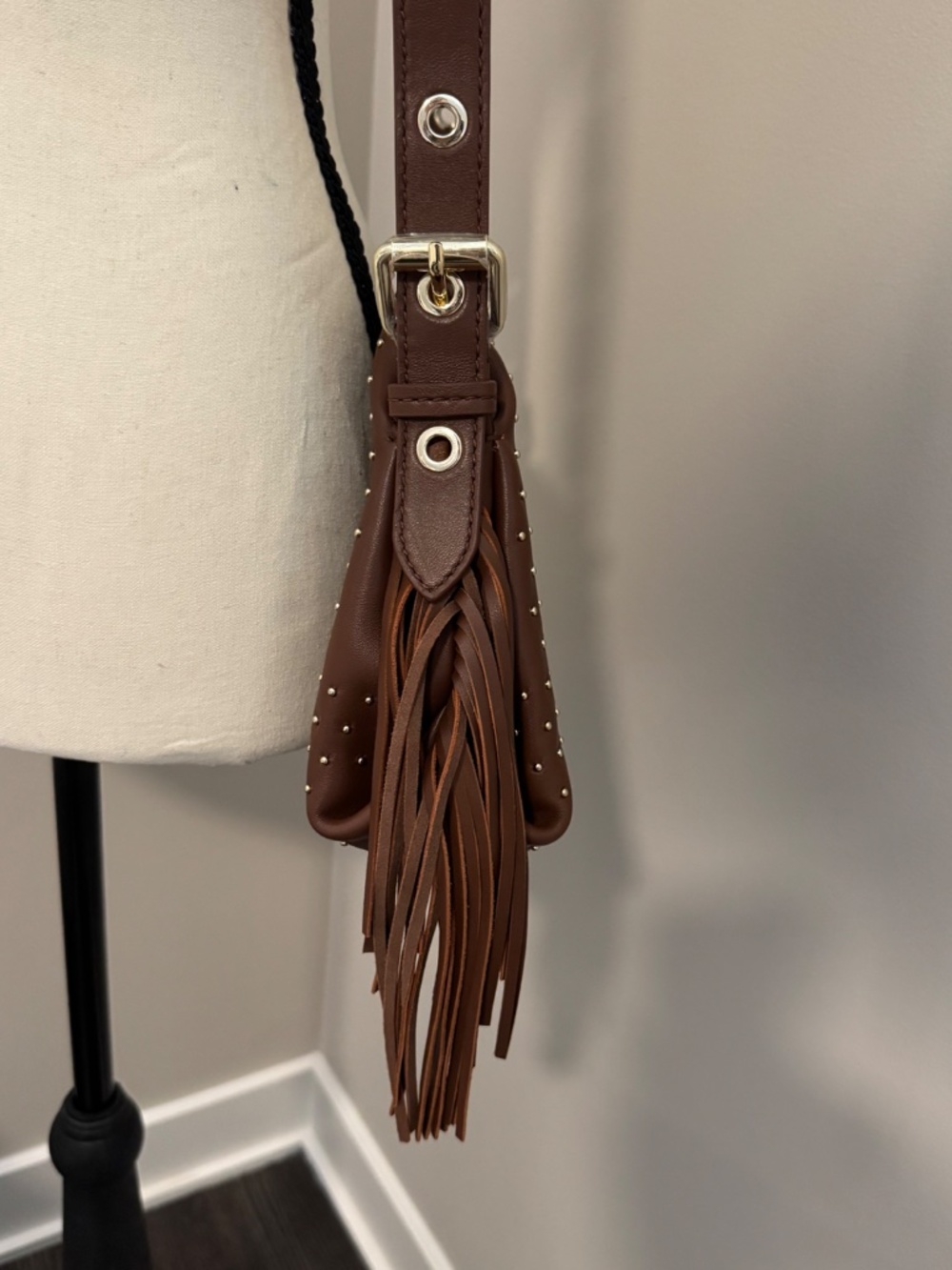 Maje Miss M Mini Brown Leather Studded Cross-body Bag - NWT - Picture 12 of 15